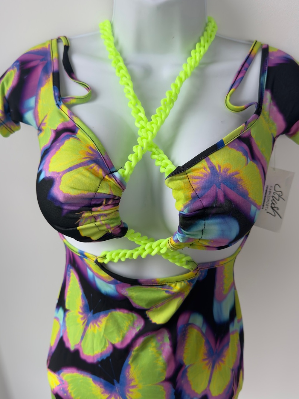 AsYou cross strap neon chain mini dress in butterfly